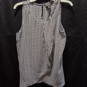 WORTHINGTON Minimalist Mod Geo Sleeveless Work Blouse Keyhole Tank Top B/W SZ L